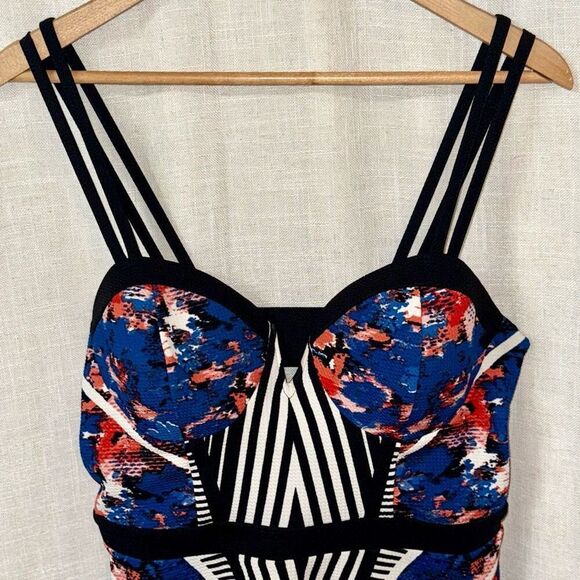 Material Girl Womens Babydoll Bustier Dress Size XL Blue Abstract Strappy Y2K - Picture 3 of 16